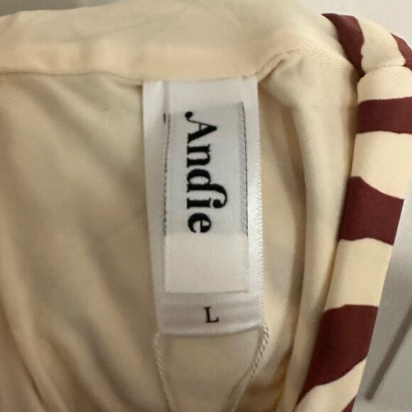 Andie Swim Hipster Bikini Bottom in Bias Stripe Truffle Brown Cream Size Large - Picture 6 of 7